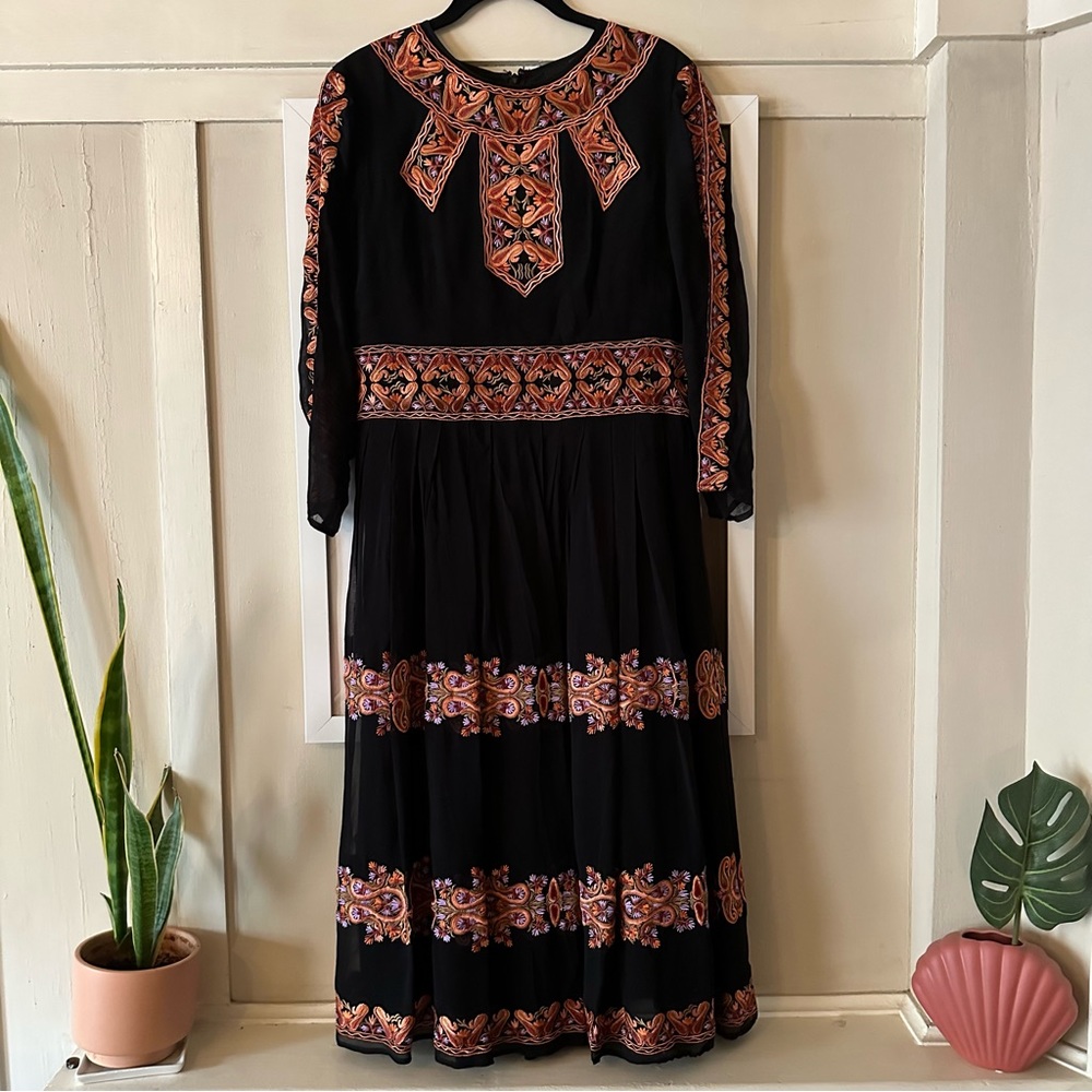 Embroidered Midi Dress with Sheer Sleeves from Asos size 8